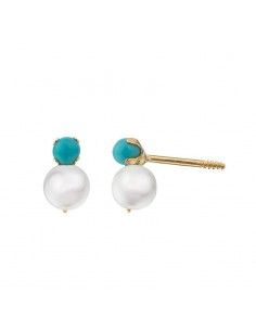 PENDIENTES ORO PERLA CON TURQUESA BEBE 1 postura