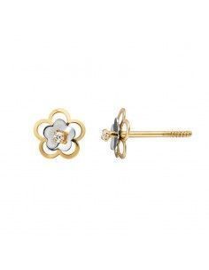 PENDIENTES ORO FLOR BICOLOR NIÑA 2 postura