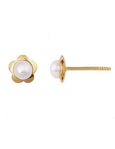 PENDIENTES ORO BICEL FLOR PERLA NIÑA 2 postura