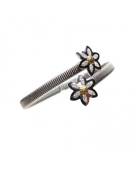 PULSERA MUJER FLOR ACERO-ORO-CIRCONITAS