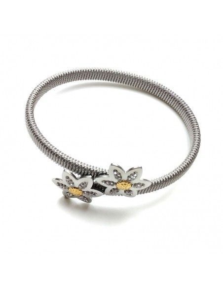 PULSERA MUJER FLOR ACERO-ORO-CIRCONITAS