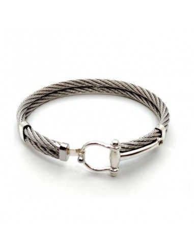 PULSERA ESTRIBO HOMBRE ACERO Y PLATA