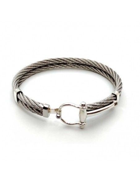 PULSERA ESTRIBO HOMBRE ACERO Y PLATA