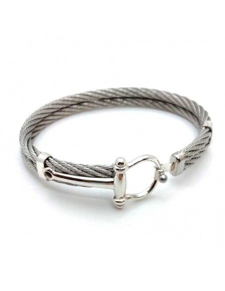 PULSERA ESTRIBO HOMBRE ACERO Y PLATA