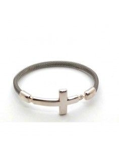 PULSERA MUJER ACERO CON CRUZ DE PLATA