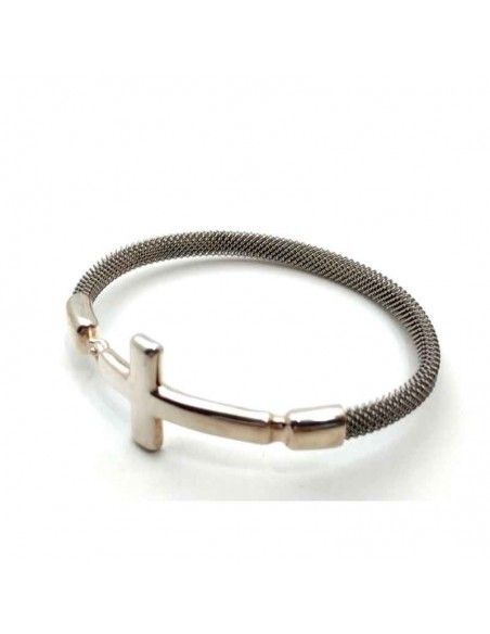 PULSERA MUJER ACERO CON CRUZ DE PLATA
