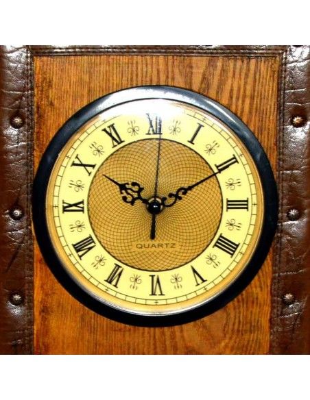 RELOJ DE SOBREMESA DE CUARZO MADERA Y CUERO