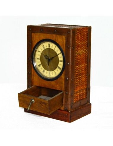 RELOJ DE SOBREMESA DE CUARZO MADERA Y CUERO