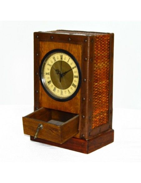 RELOJ DE SOBREMESA DE CUARZO MADERA Y CUERO