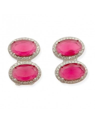 PENDIENTES DOBLE PIEDRA RUBI Y ESMERALDA