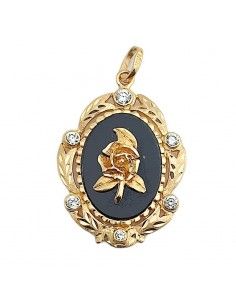 MEDALLA ONIX FLOR ORO CON...