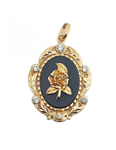 MEDALLA ONIX FLOR ORO CON CIRCONITAS
