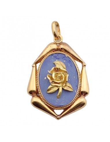 MEDALLA PIEDRA AGATA AZUL FLOR ORO