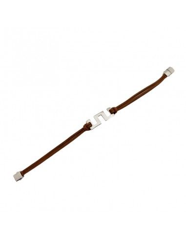 PULSERA LOTUS ACERO-CUERO MARRÓN