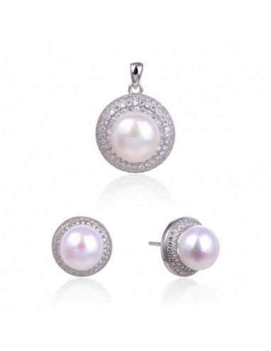 CONJUNTO DE PENDIENTES Y COLGANTE PERLA