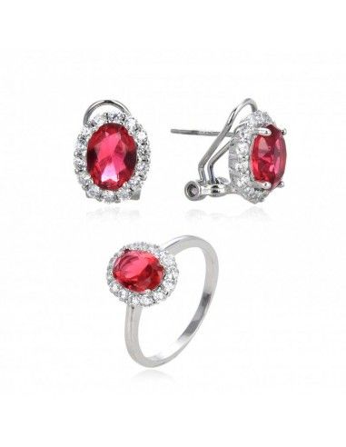 CONJUNTO DE PENDIENTES Y SORTIJA RUBÍ