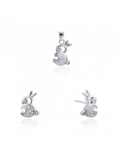CONJUNTO DE PENDIENTES Y COLGANTE CONEJO