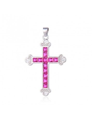 COLGANTE CRUZ DE PLATA PIEDRAS RUBÍ...