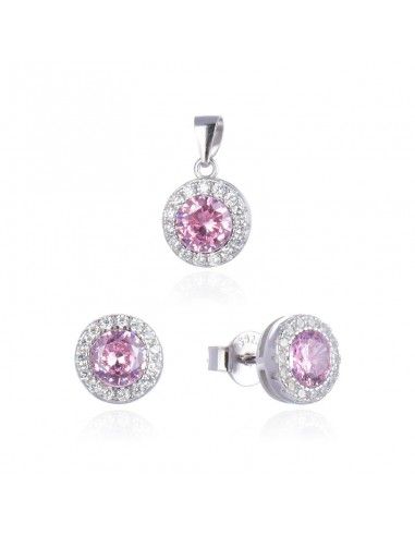 CONJUNTO DE PENDIENTES Y COLGANTE ROSA