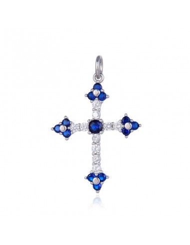CRUZ PLATA CON PIEDRAS RUBÍ O ZAFIRO