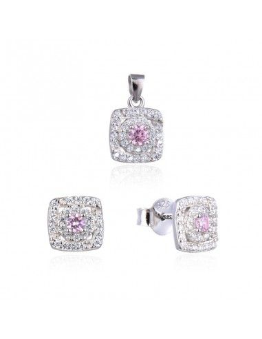 CONJUNTO DE PENDIENTES Y COLGANTE ROSA