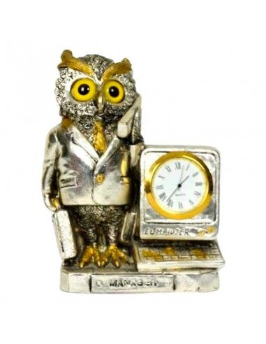 RELOJ DE SOBREMESA CON BUHO DE PLATA...