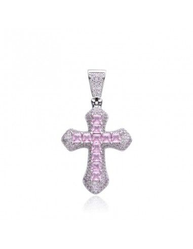 COLGANTE CRUZ PLATA PIEDRAS ROSA...