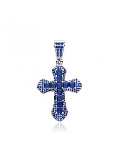 COLGANTE CRUZ PLATA PIEDRAS ZAFIRO 33mm
