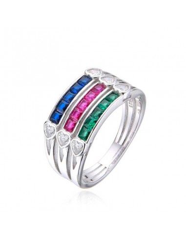 SORTIJA DE PLATA PIEDRA TRES COLORES