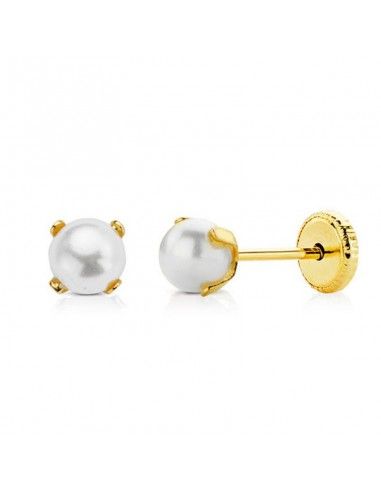 PENDIENTES PERLA GARRA ORO NIÑA 6mm