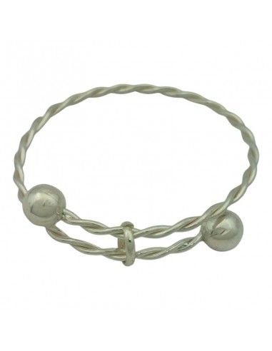 PULSERA PLATA TRENZADA BOLAS 12 MM