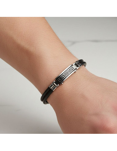 PULSERA HOMBRE CAUCHO Y ACERO GRABADO...