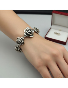 PULSERA FLORES PLATA