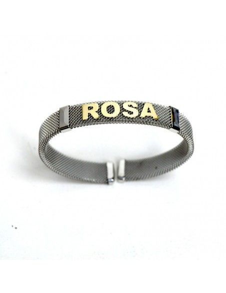 PULSERA DE ACERO Y ORO CON NOMBRE