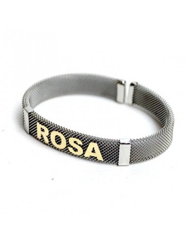 PULSERA DE ACERO Y ORO CON NOMBRE