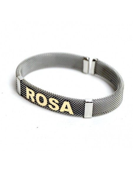 PULSERA DE ACERO Y ORO CON NOMBRE