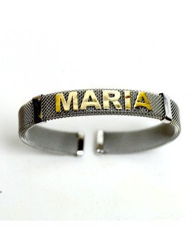 PULSERA DE ACERO Y ORO CON NOMBRE