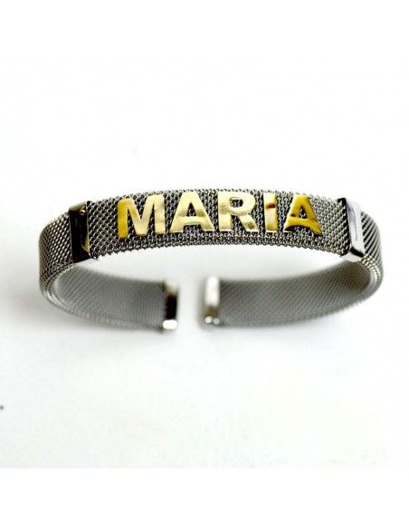 PULSERA DE ACERO Y ORO CON NOMBRE