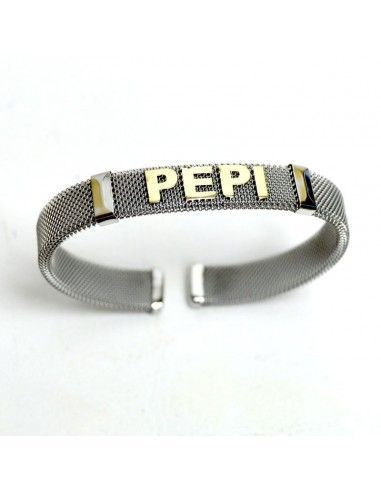 PULSERA DE ACERO Y ORO CON NOMBRE