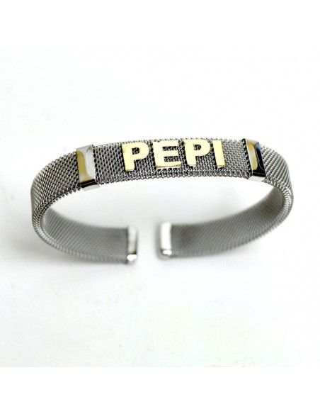 PULSERA DE ACERO Y ORO CON NOMBRE