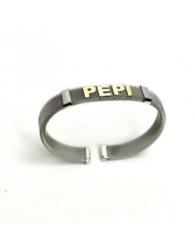PULSERA DE ACERO Y ORO CON NOMBRE