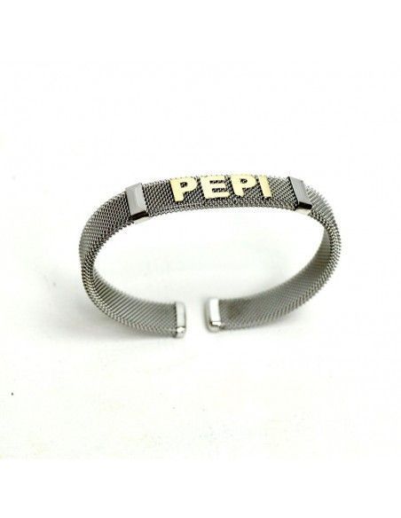 PULSERA DE ACERO Y ORO CON NOMBRE