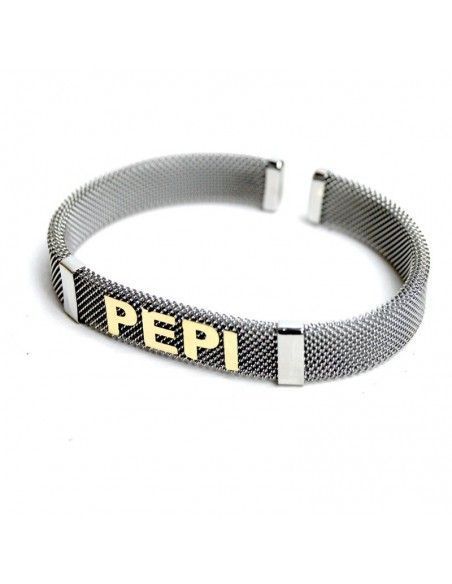 PULSERA DE ACERO Y ORO CON NOMBRE