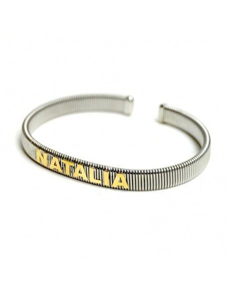 PULSERA DE ACERO Y ORO CON NOMBRE