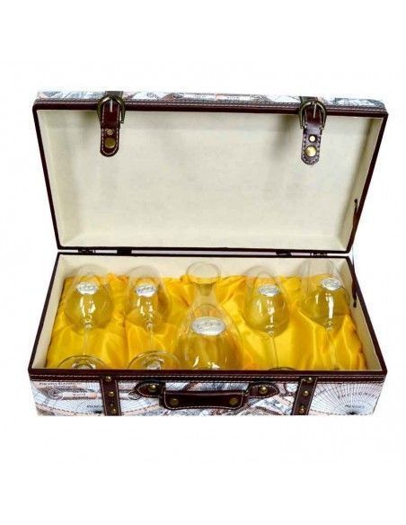 MALETA CUATRO COPAS VINO Y DECANTADOR
