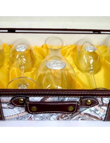 MALETA CUATRO COPAS VINO Y DECANTADOR