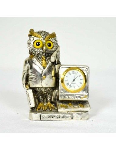 RELOJ DE SOBREMESA CON BUHO DE PLATA