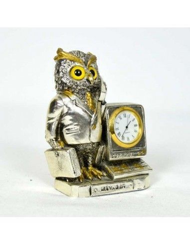RELOJ DE SOBREMESA CON BUHO DE PLATA