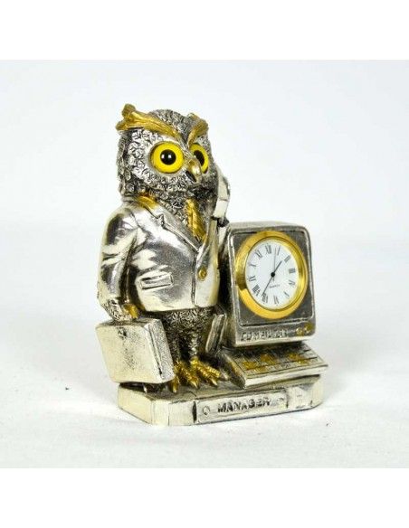 RELOJ DE SOBREMESA CON BUHO DE PLATA