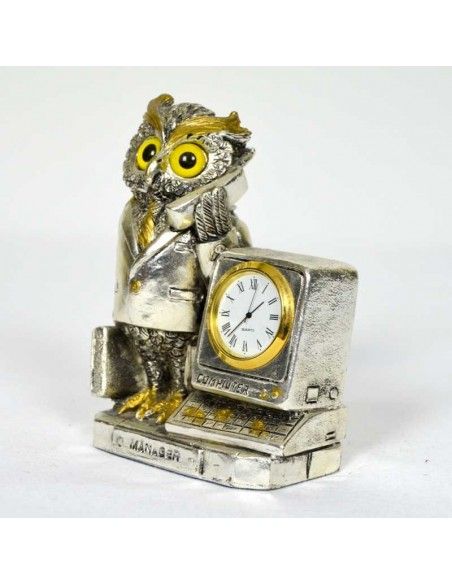 RELOJ DE SOBREMESA CON BUHO DE PLATA